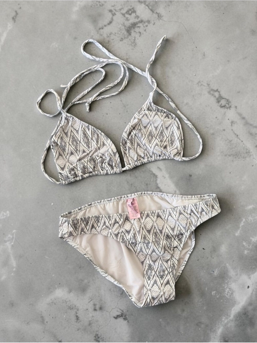Calypso St. Barth White and Gray Patterned Triangle Bikini Set